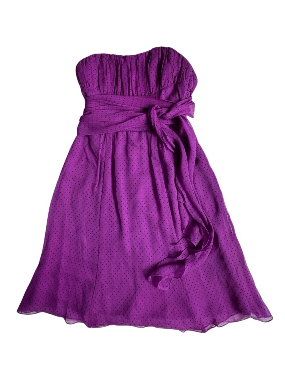 Nanette Lepore Dress Violet Polka Dot Strapless Tie-Waist 100% Silk SZ 0 - Picture 2 of 14